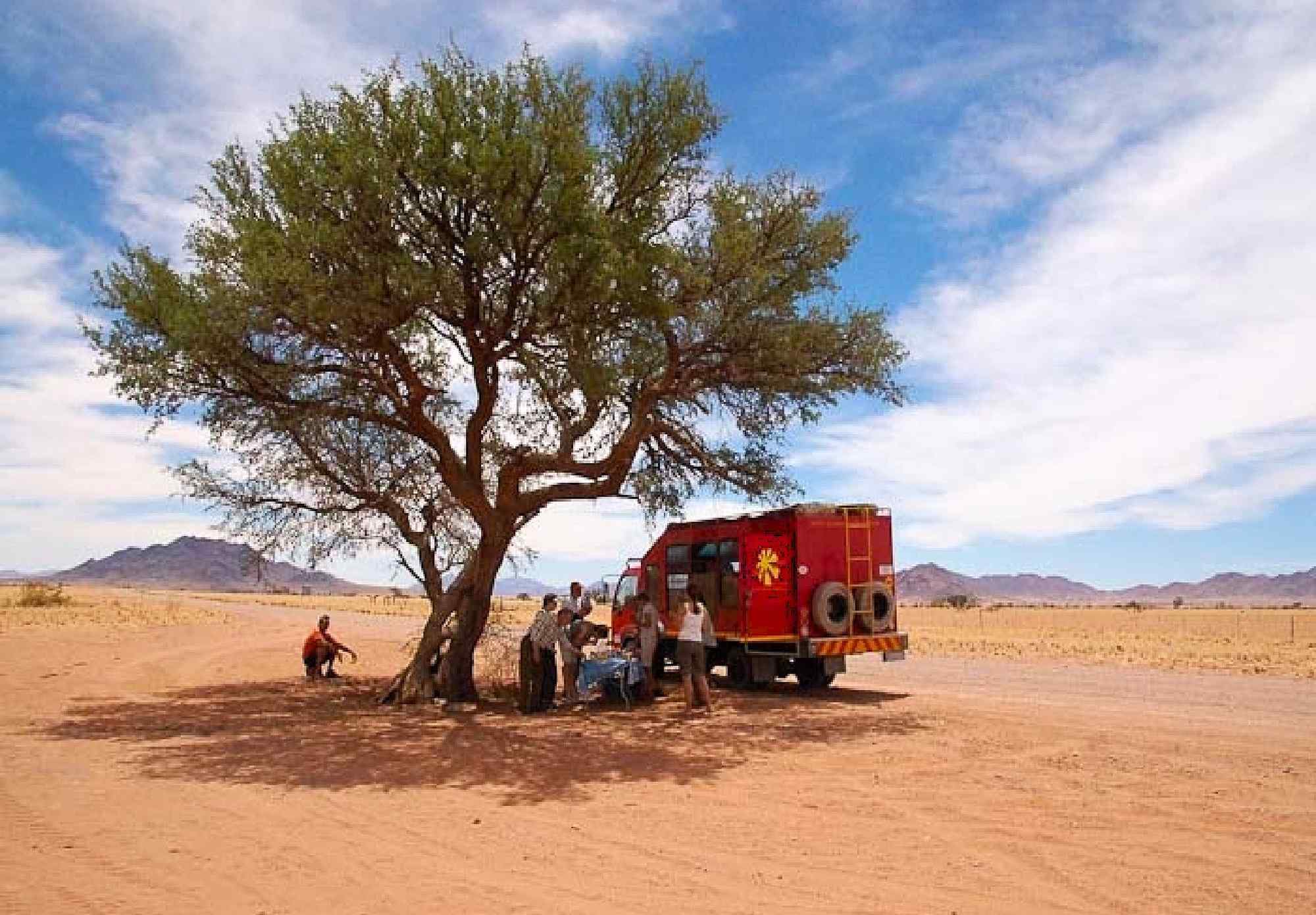 Namibie groepsreis, lunch stop